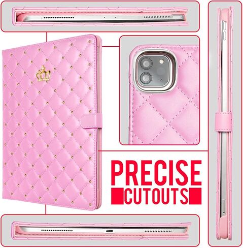 for iPad Air 11 Inch 6th Generation Case M2(2024),iPad Air 5th/4th Gen Case 10.9 2022/2020,Crown Bling Diamond PU Leather Smart Auto Sleep/Wake Stand Protective Case for iPad Air 6/5/4th,Pink in Saudi Arabia