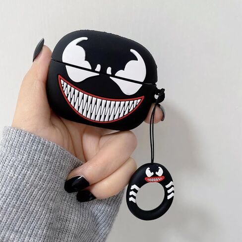 متوافق مع AirPods Pro 2019/Pro 2 Case 2022، حافظات سيليكون لطيفة Kawaii، تصميم كرتوني مضحك ثلاثي الأبعاد، أغطية ناعمة للأولاد والبنات والأطفال والمراهقين والنساء، حماية كاملة (سم أسود) in Saudi Arabia