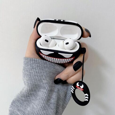 متوافق مع AirPods Pro 2019/Pro 2 Case 2022، حافظات سيليكون لطيفة Kawaii، تصميم كرتوني مضحك ثلاثي الأبعاد، أغطية ناعمة للأولاد والبنات والأطفال والمراهقين والنساء، حماية كاملة (سم أسود) in Saudi Arabia
