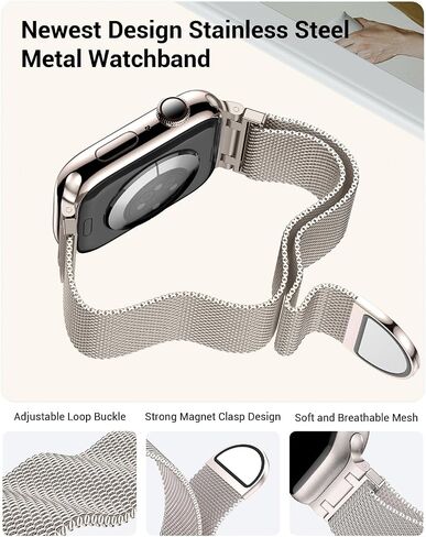 Metal Stainless Steel bands Compatible with Apple Watch Band 40mm 38mm 41mm 42mm 44mm 45mm 49mm for Women Men,Mesh Strap Magnetic Clasp Milanese Loop for iWatch Bands SE Ultra/2 Series 9 8 7 6 5 4 3 2 in Saudi Arabia