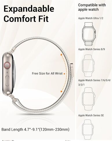 Metal Stainless Steel bands Compatible with Apple Watch Band 40mm 38mm 41mm 42mm 44mm 45mm 49mm for Women Men,Mesh Strap Magnetic Clasp Milanese Loop for iWatch Bands SE Ultra/2 Series 9 8 7 6 5 4 3 2 in Saudi Arabia