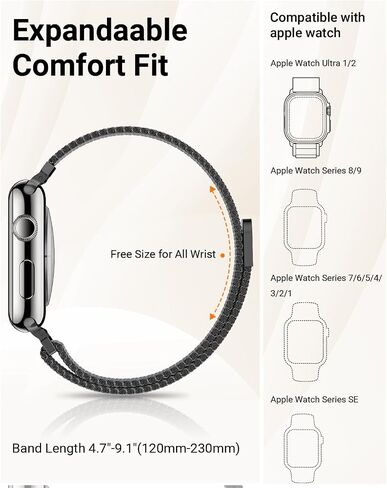 Metal Stainless Steel bands Compatible with Apple Watch Band 40mm 38mm 41mm 42mm 44mm 45mm 49mm for Women Men,Mesh Strap Magnetic Clasp Milanese Loop for iWatch Bands SE Ultra/2 Series 9 8 7 6 5 4 3 2 in Saudi Arabia