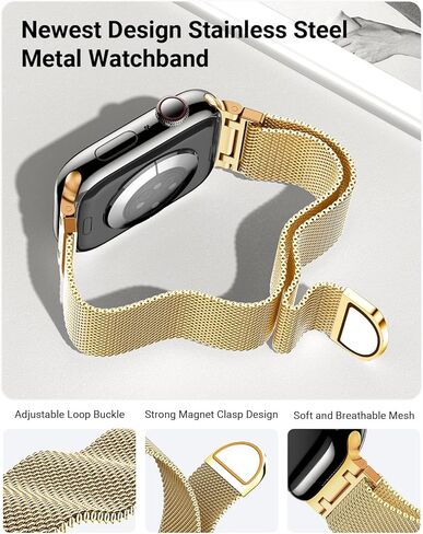 Metal Stainless Steel bands Compatible with Apple Watch Band 40mm 38mm 41mm 42mm 44mm 45mm 49mm for Women Men,Mesh Strap Magnetic Clasp Milanese Loop for iWatch Bands SE Ultra/2 Series 9 8 7 6 5 4 3 2 in Kuwait