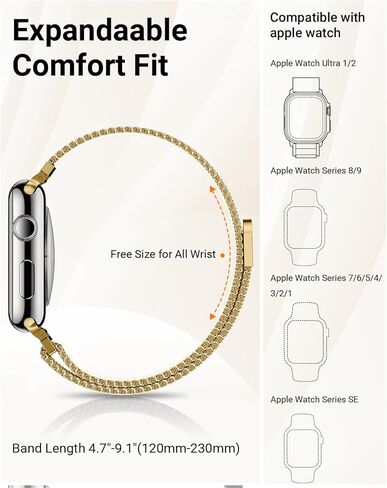 Metal Stainless Steel bands Compatible with Apple Watch Band 40mm 38mm 41mm 42mm 44mm 45mm 49mm for Women Men,Mesh Strap Magnetic Clasp Milanese Loop for iWatch Bands SE Ultra/2 Series 9 8 7 6 5 4 3 2 in Kuwait