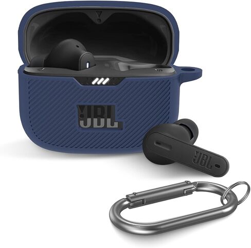 غطاء حافظة JBL Tune 230NC TWS، غطاء حماية من السيليكون المحمول مقاوم للخدش وشعار مرئي متوافق مع حافظة شحن سماعات الأذن JBL 230NC مع حلقة تسلق - أسود in Kuwait