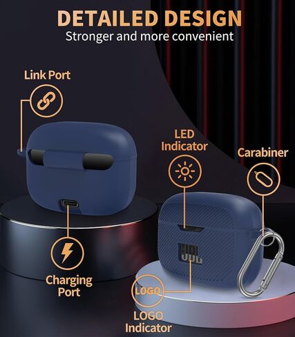 for JBL Tune 230NC TWS Case Cover, Silicone Protective Portable Scratch Shock Resistant Logo Visible Design Cover Compatible with JBL 230NC Earbuds Charging Case with Carabiner-Blue in Saudi Arabia
