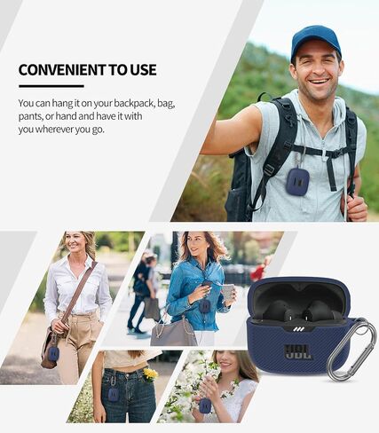 for JBL Tune 230NC TWS Case Cover, Silicone Protective Portable Scratch Shock Resistant Logo Visible Design Cover Compatible with JBL 230NC Earbuds Charging Case with Carabiner-Blue in Saudi Arabia