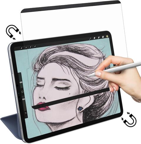 واقي شاشة مغناطيسي ورقي لجهاز iPad Pro 11 بوصة/iPad Air الجيل الرابع 10.9 بوصة، ملمس بالقلم الرصاص، قابل للغسل، قابل للإزالة، ورق مغناطيسي قابل لإعادة الاستخدام للرسم in Kuwait
