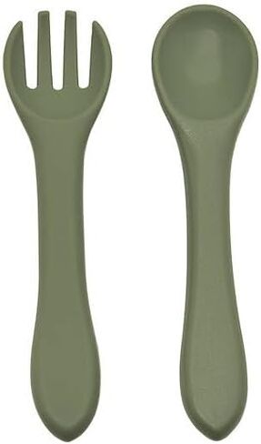 Silicone Fork and Sppon Utensil Set for Babies & Toddlers, BPA Free (Dusty Pink) in Saudi Arabia