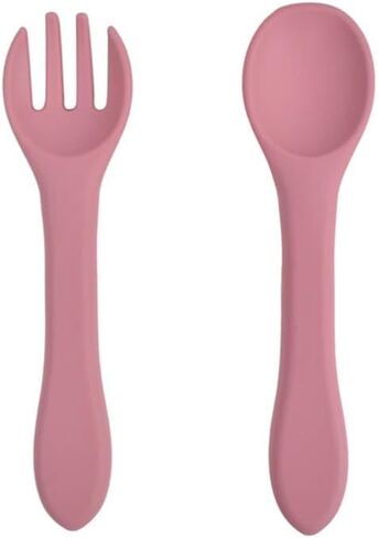 Silicone Fork and Sppon Utensil Set for Babies & Toddlers, BPA Free (Dusty Pink) in Saudi Arabia