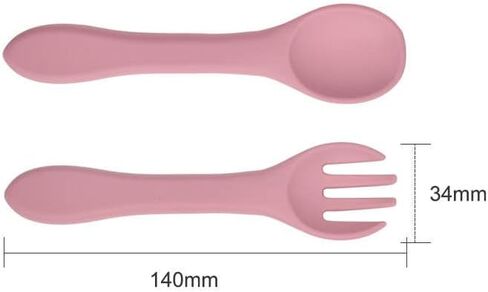 Silicone Fork and Sppon Utensil Set for Babies & Toddlers, BPA Free (Dusty Pink) in Saudi Arabia