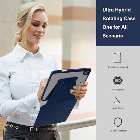 Rotating Case 10.9 Compatible with 10th Gen iPad Case Clear,iPad Cover 10th Generation 2022 with Pencil Holder,360 Degree Rotating Folio Stand Cover,Soft TPU Cover,Sleep/Wake Cover,Dark Blue in Saudi Arabia