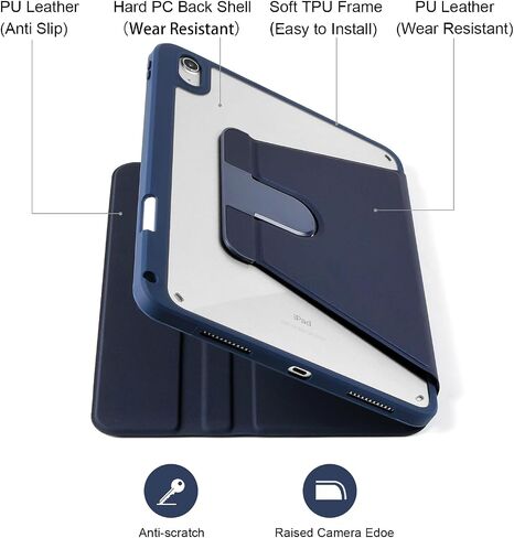 Rotating Case 10.9 Compatible with 10th Gen iPad Case Clear,iPad Cover 10th Generation 2022 with Pencil Holder,360 Degree Rotating Folio Stand Cover,Soft TPU Cover,Sleep/Wake Cover,Dark Blue in Saudi Arabia