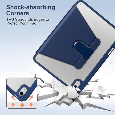 Rotating Case 10.9 Compatible with 10th Gen iPad Case Clear,iPad Cover 10th Generation 2022 with Pencil Holder,360 Degree Rotating Folio Stand Cover,Soft TPU Cover,Sleep/Wake Cover,Dark Blue in Saudi Arabia