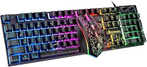 Wired Crack Rainbow Gaming Keyboard and Mouse Combo, 104 Keys Light Up Mechanical Feeling Computer Keyboard, Wired Gaming Keyboard and Mouse for PC MAC Xbox Gamer(Black) in Kuwait