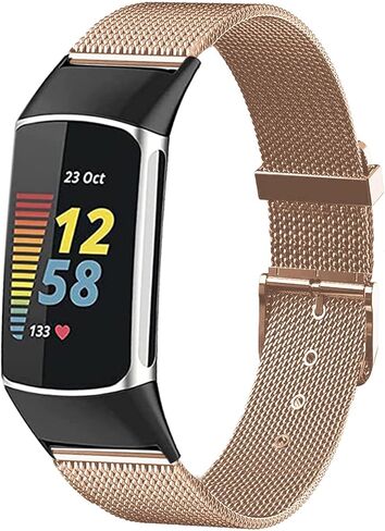 Mesh Metal Bands Compatible with Fit bit Charge 5 Bands for Women/Men, Adjustable Breathable Stainless Steel Charge 5 Smart Watch Metal Replacement Band for Men in Kuwait