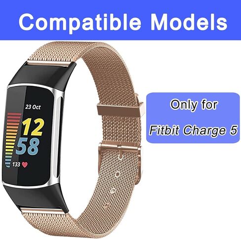 Mesh Metal Bands Compatible with Fit bit Charge 5 Bands for Women/Men, Adjustable Breathable Stainless Steel Charge 5 Smart Watch Metal Replacement Band for Men in Kuwait