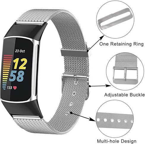 Mesh Metal Bands Compatible with Fit bit Charge 5 Bands for Women/Men, Adjustable Breathable Stainless Steel Charge 5 Smart Watch Metal Replacement Band for Men in Kuwait