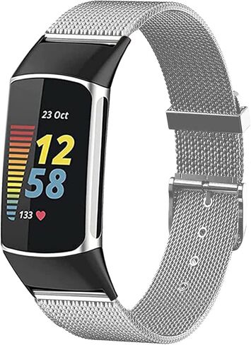 Mesh Metal Bands Compatible with Fit bit Charge 5 Bands for Women/Men, Adjustable Breathable Stainless Steel Charge 5 Smart Watch Metal Replacement Band for Men in Saudi Arabia