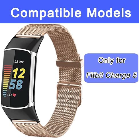 Mesh Metal Bands Compatible with Fit bit Charge 5 Bands for Women/Men, Adjustable Breathable Stainless Steel Charge 5 Smart Watch Metal Replacement Band for Men in Saudi Arabia