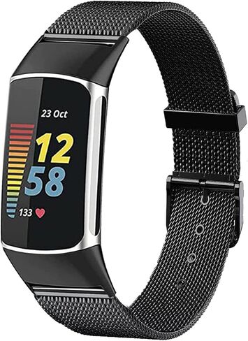 Mesh Metal Bands Compatible with Fit bit Charge 5 Bands for Women/Men, Adjustable Breathable Stainless Steel Charge 5 Smart Watch Metal Replacement Band for Men in Saudi Arabia