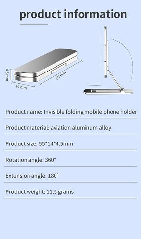 Mobile Kickstand 360° Rotation Adjustable Vertical Horizontal Placement Thin Pocket Aluminum Kickstand Compatible with Any Cell Phone, Silver in Saudi Arabia