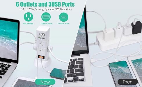 Alitayee Power Strip Tower, Tower Surge Protector Power Strip with 6 AC Outlets and 3 USB ports, Vertical Power Strip with Switch, Flat Plug and 6ft Extension Cord for Home Office Café Shop Dorm 1080J in Saudi Arabia