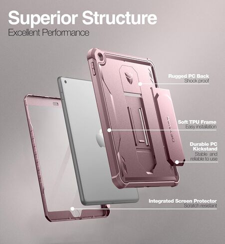 Dexnor for iPad 9.7 Inch 6th /5th Generation(2018/2017), [Built in Screen Protector & Kickstand] with Pen Holder Heavy Duty Shockproof Full Body Protective Cover for iPad 6th Generation Case-Pink in Saudi Arabia