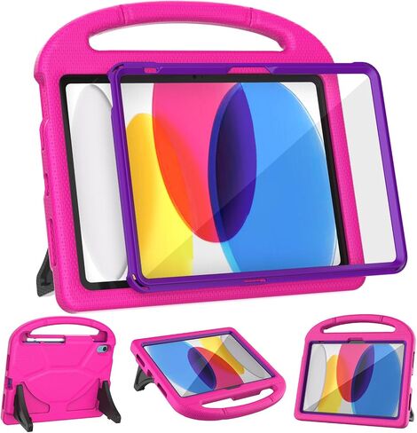 YIHE Shockproof Kids Case for iPad (A16) 11th Generation 11 Inch 2025/ iPad 10th Generation 10.9 inch 2022, Durable Protective Cover with Built-in Screen Protector & Stable Stand, CyanPink in Saudi Arabia