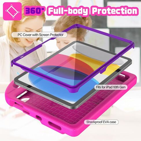 YIHE Shockproof Kids Case for iPad (A16) 11th Generation 11 Inch 2025/ iPad 10th Generation 10.9 inch 2022, Durable Protective Cover with Built-in Screen Protector & Stable Stand, CyanPink in Saudi Arabia