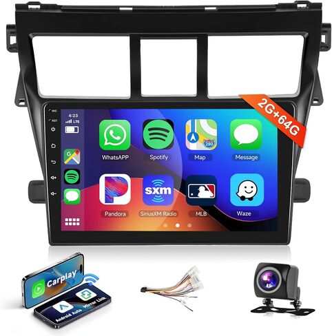 2G + 64G لـ 2007-2012 Toyota Yaris Vios Android ستيريو السيارة مع Carplay اللاسلكي Android Auto MirrorLink، Podofo 9 بوصة IPS شاشة لمس بلوتوث راديو السيارة مع GPS HiFi Audio WiFi كاميرا احتياطية in Saudi Arabia