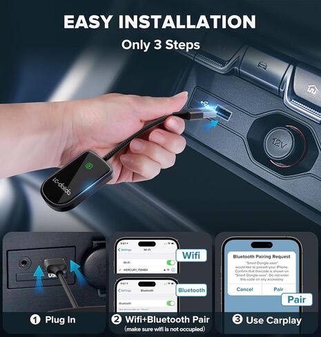 محول CarPlay اللاسلكي لأجهزة Apple، يحول سلك المصنع إلى CarPlay اللاسلكي اتصال سريع ومستقر للسيارات من 2017 ولهاتف iPhone iOS 10+ محول التوصيل والتشغيل يدعم المكالمات الهاتفية Siri Control Music in Kuwait
