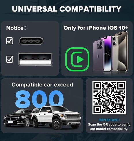محول CarPlay اللاسلكي لأجهزة Apple، يحول سلك المصنع إلى CarPlay اللاسلكي اتصال سريع ومستقر للسيارات من 2017 ولهاتف iPhone iOS 10+ محول التوصيل والتشغيل يدعم المكالمات الهاتفية Siri Control Music in Kuwait