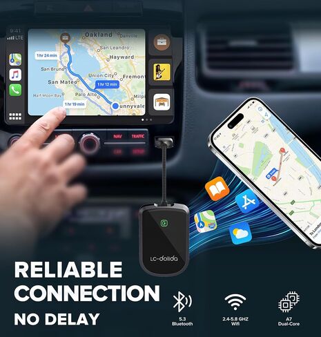 محول CarPlay اللاسلكي لأجهزة Apple، يحول سلك المصنع إلى CarPlay اللاسلكي اتصال سريع ومستقر للسيارات من 2017 ولهاتف iPhone iOS 10+ محول التوصيل والتشغيل يدعم المكالمات الهاتفية Siri Control Music in Kuwait