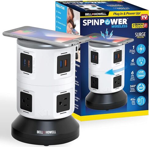 موسع مخرج الطاقة بيل+هاول سبين، موسع القابس، منفذ حماية التيار الكهربائي، مخرج متعدد التوصيل مع 3 مقابس و3 محولات USB، مقسم مخرج USB للسفر في المنزل والمكتب كما يظهر على التلفزيون in Kuwait