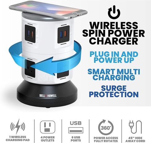 موسع مخرج الطاقة بيل+هاول سبين، موسع القابس، منفذ حماية التيار الكهربائي، مخرج متعدد التوصيل مع 3 مقابس و3 محولات USB، مقسم مخرج USB للسفر في المنزل والمكتب كما يظهر على التلفزيون in Kuwait