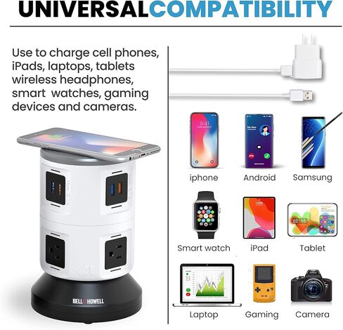 موسع مخرج الطاقة بيل+هاول سبين، موسع القابس، منفذ حماية التيار الكهربائي، مخرج متعدد التوصيل مع 3 مقابس و3 محولات USB، مقسم مخرج USB للسفر في المنزل والمكتب كما يظهر على التلفزيون in Kuwait