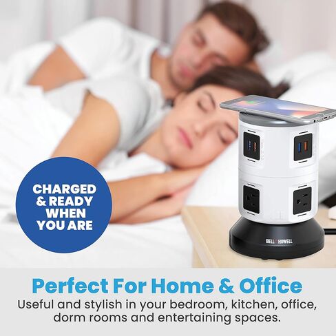 موسع مخرج الطاقة بيل+هاول سبين، موسع القابس، منفذ حماية التيار الكهربائي، مخرج متعدد التوصيل مع 3 مقابس و3 محولات USB، مقسم مخرج USB للسفر في المنزل والمكتب كما يظهر على التلفزيون in Kuwait