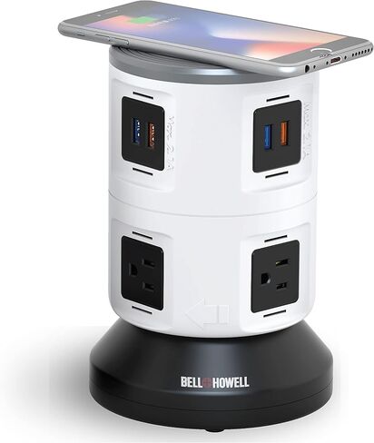 موسع مخرج الطاقة بيل+هاول سبين، موسع القابس، منفذ حماية التيار الكهربائي، مخرج متعدد التوصيل مع 3 مقابس و3 محولات USB، مقسم مخرج USB للسفر في المنزل والمكتب كما يظهر على التلفزيون in Kuwait