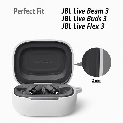 Geiomoo Silicone Case for JBL Live Buds 3, JBL Live Flex 3, JBL Live Beam 3, Protective Cover with Carabiner (Black) in Saudi Arabia