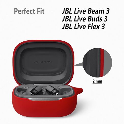 Geiomoo Silicone Case for JBL Live Buds 3, JBL Live Flex 3, JBL Live Beam 3, Protective Cover with Carabiner (Black) in Saudi Arabia
