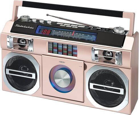 Studebaker SB2149RG Master Blaster Bluetooth Boombox with AM/FM Radio, USB Port, CD Player with MP3 Playback, LED EQ and 10 Watts RMS Speaker in Rose Gold in Saudi Arabia