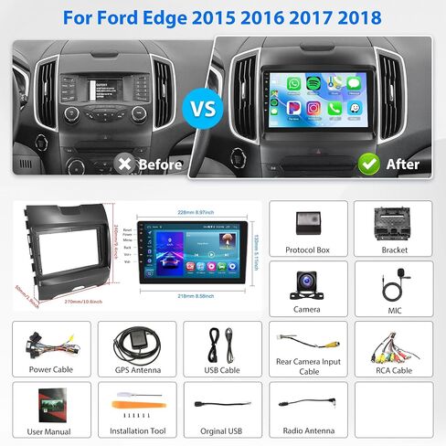 راديو ستيريو 2G 64G Android لسيارة Ford Edge 2015 2016 2017 2018 Carplay Android Auto، Rimoody شاشة لمس 9 بوصة بلوتوث GPS WiFi FM كاميرا احتياطية in Saudi Arabia