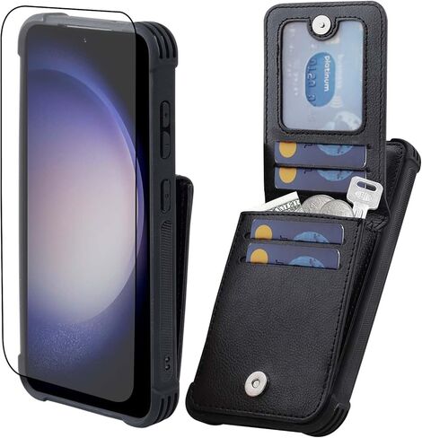 حافظة محفظة VANAVAGY متوافقة مع هاتف Samsung Galaxy S24 Plus للنساء والرجال، غطاء هاتف قابل للطي بمشبك مغناطيسي من الجلد مع حامل بطاقة الائتمان وجيب للعملات المعدنية، أسود in Kuwait