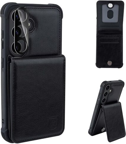حافظة محفظة VANAVAGY متوافقة مع هاتف Samsung Galaxy S24 Plus للنساء والرجال، غطاء هاتف قابل للطي بمشبك مغناطيسي من الجلد مع حامل بطاقة الائتمان وجيب للعملات المعدنية، أسود in Kuwait