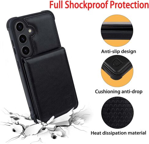 حافظة محفظة VANAVAGY متوافقة مع هاتف Samsung Galaxy S24 Plus للنساء والرجال، غطاء هاتف قابل للطي بمشبك مغناطيسي من الجلد مع حامل بطاقة الائتمان وجيب للعملات المعدنية، أسود in Kuwait