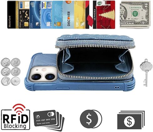 MONASAY Zipper Wallet Case Fit for iPhone 12 Pro/iPhone 12,[Glass Screen Protector ][RFID Blocking] Flip Leather Handbag Phone Cover with Card Holder & Crossbody Lanyard Strap, Black in Saudi Arabia