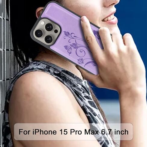 حافظة Lacass متوافقة مع iPhone 15 pro max 2023، [فتحات للبطاقات] حامل نقدي لبطاقة الهوية وجيب بسحاب وغطاء جلدي قابل للفصل مع حبل معصم (أزرق سماوي زهري) in Saudi Arabia