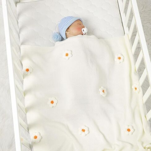 Baby Swaddle Blanket for Boys Girls Knitted Soft Cozy Newborn Infant Receiving Blankets for Crib Stroller White 30x40 Inches in Saudi Arabia