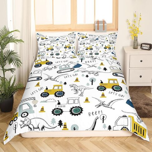 Cartoon Car Bedding Set Kids Construction Comforter Cover Set for Boys Equipment Trucks Duvet Cover Breathable Cartoon Yellow Car Excavator Tractor Bedspread Cover Room Decor Quilt Cover Twin Size in Kuwait